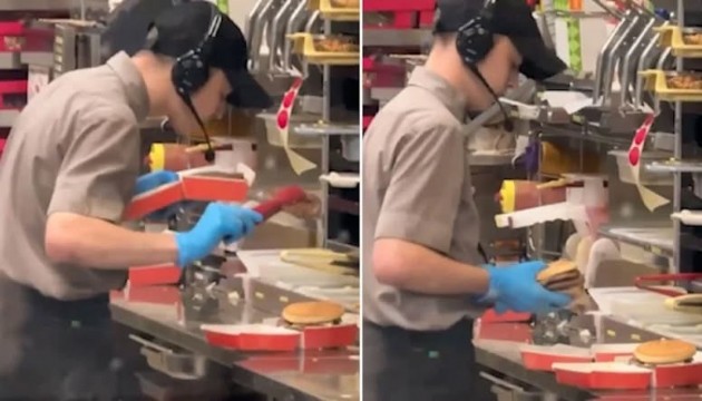 Tartıştığı müşterinin hamburgerine tükürdü