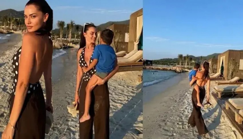 Fahriye Evcen'den oğlu Karan'la neşeli poz
