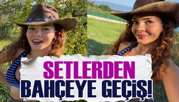 Ünlü oyuncu Ebru Şahin kovboy tarzıyla bahçeye indi: Dalından erik topladı