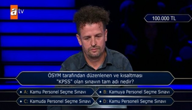 ‘Kim Milyoner Olmak İster?’ yarışmasındaki 100.000 TL’lik  KPSS sorusu gündem oldu