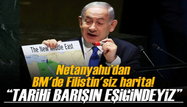 İsrail Başbakanı Netanyahu’dan BM'de Filistin'siz harita