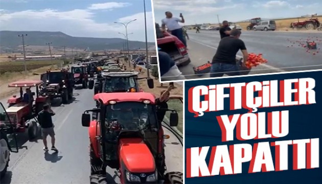 Çiftçiler yolu trafiğe kapattı