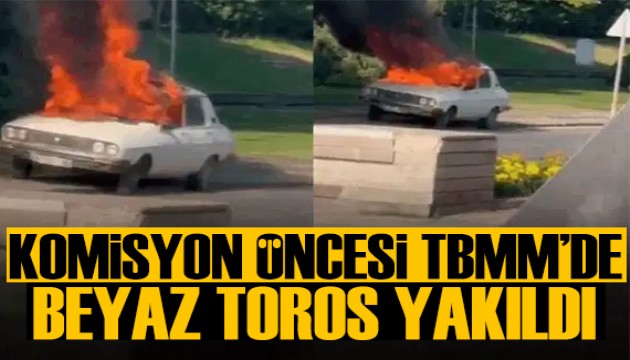 Komisyon toplantısı öncesinde TBMM önünde 'Beyaz Toros' yakıldı: 1 kişi gözaltında