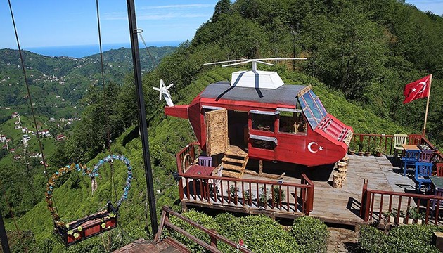 Helikopter çay bahçesi ilgi gördü